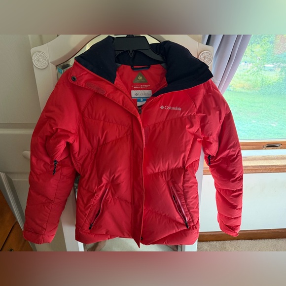 COLUMBIA Small Women Down Fur Hood Winter Ski Jacket Coat Omni-Heat-Shield Puffe - Picture 1 of 13